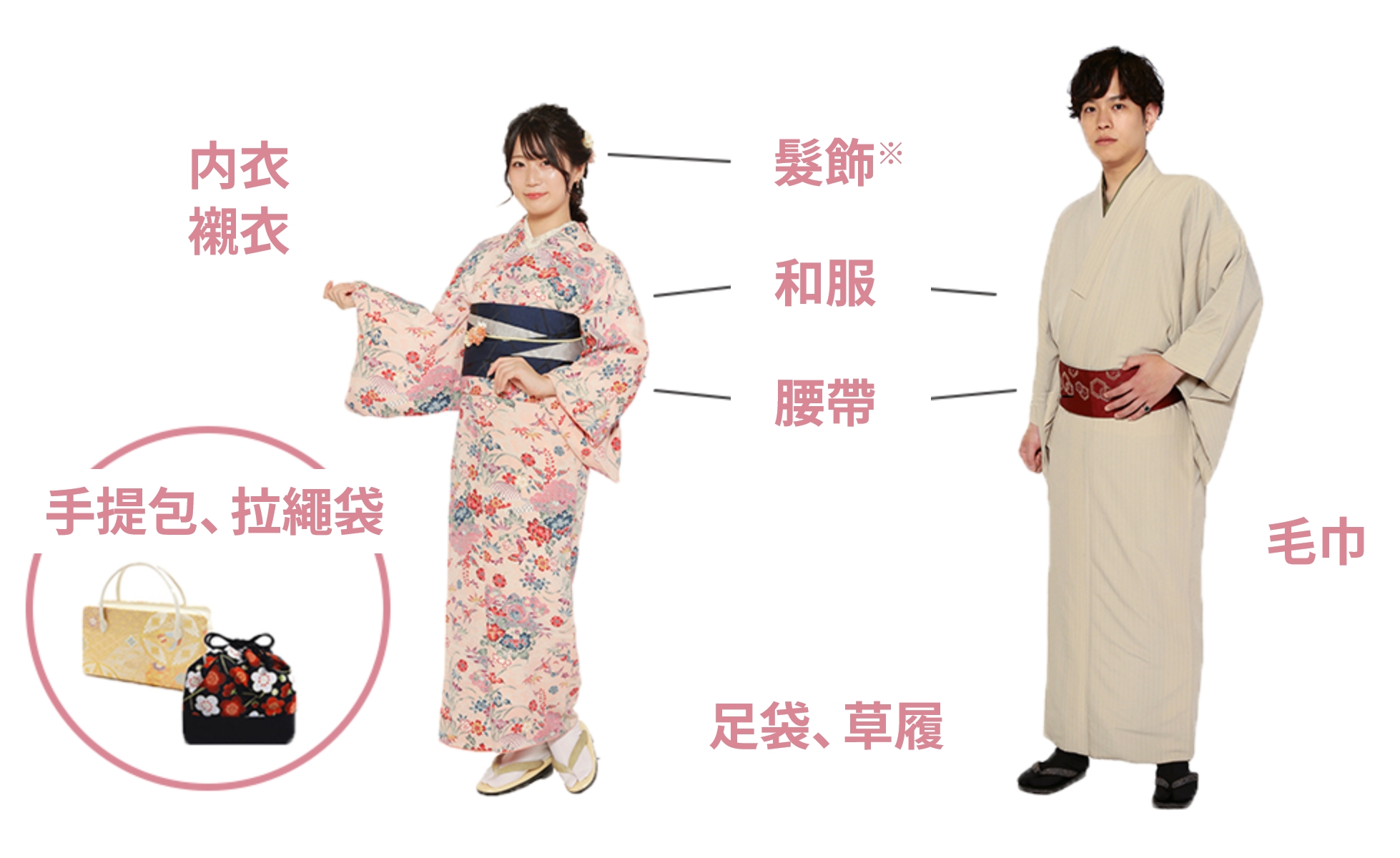 内衣襯衣 手提包、拉繩袋 髮飾※ 和服 腰帶 足袋、草履 毛巾